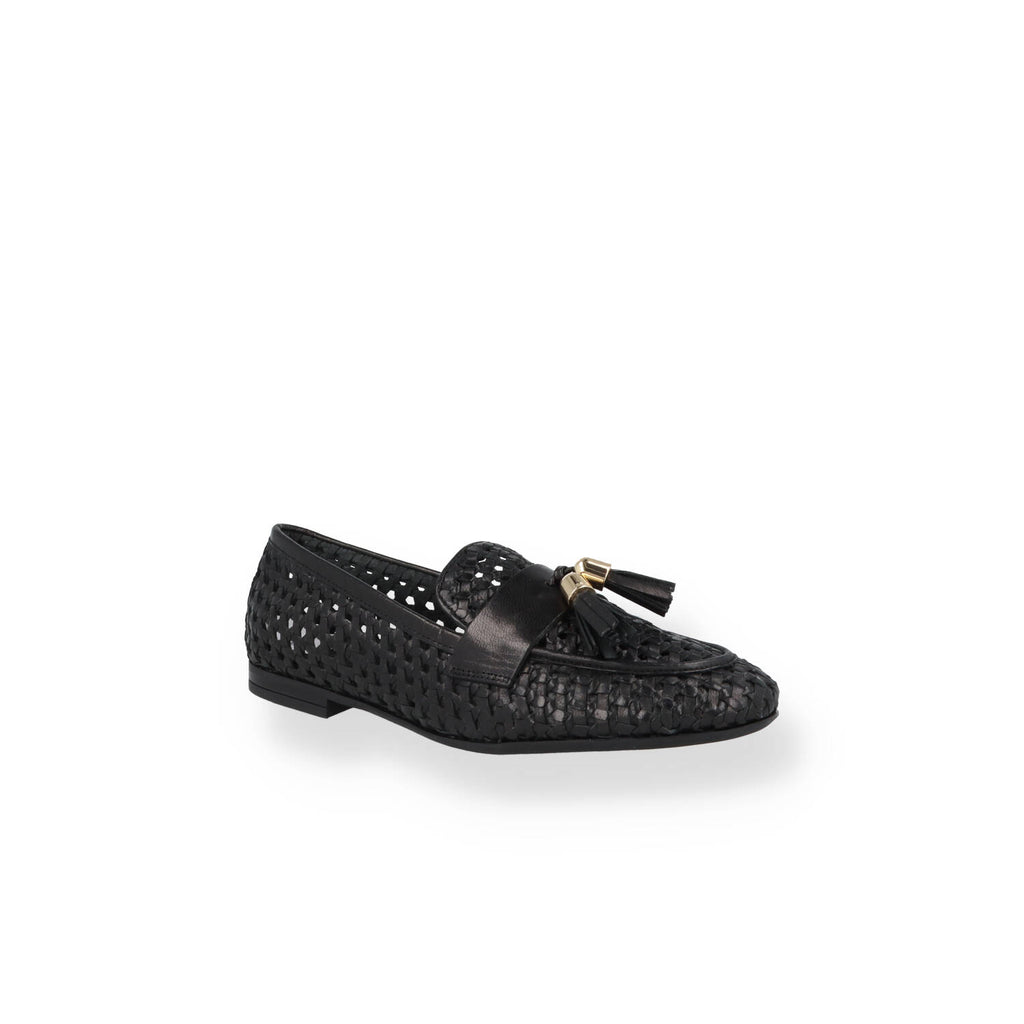 Mocassino in pelle intrecciata con nappine Donna
