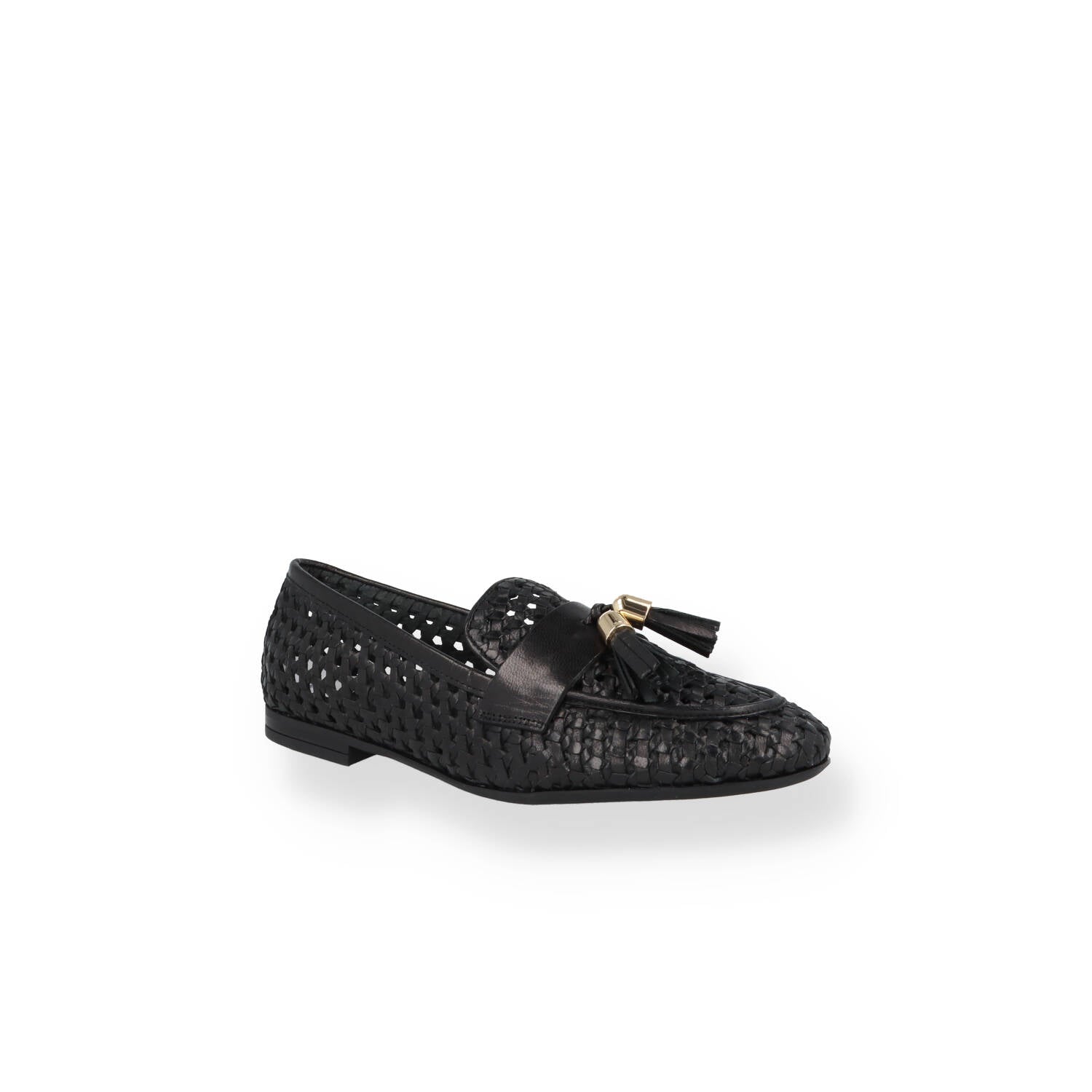 Mocassino in pelle intrecciata con nappine Donna