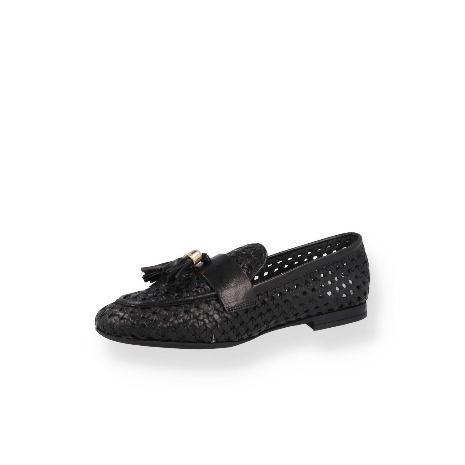 Mocassino in pelle intrecciata con nappine Donna