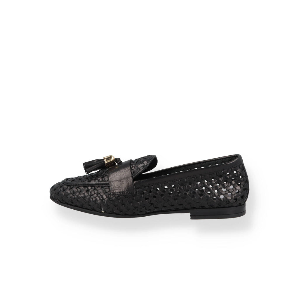 Mocassino in pelle intrecciata con nappine Donna