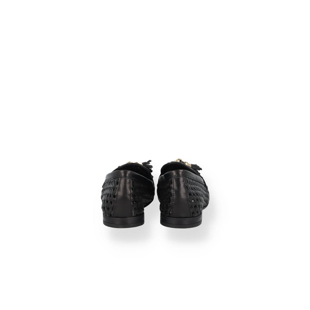 Mocassino in pelle intrecciata con nappine Donna