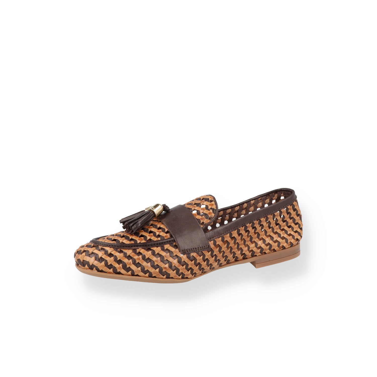 Mocassino in pelle intrecciata con nappine Donna