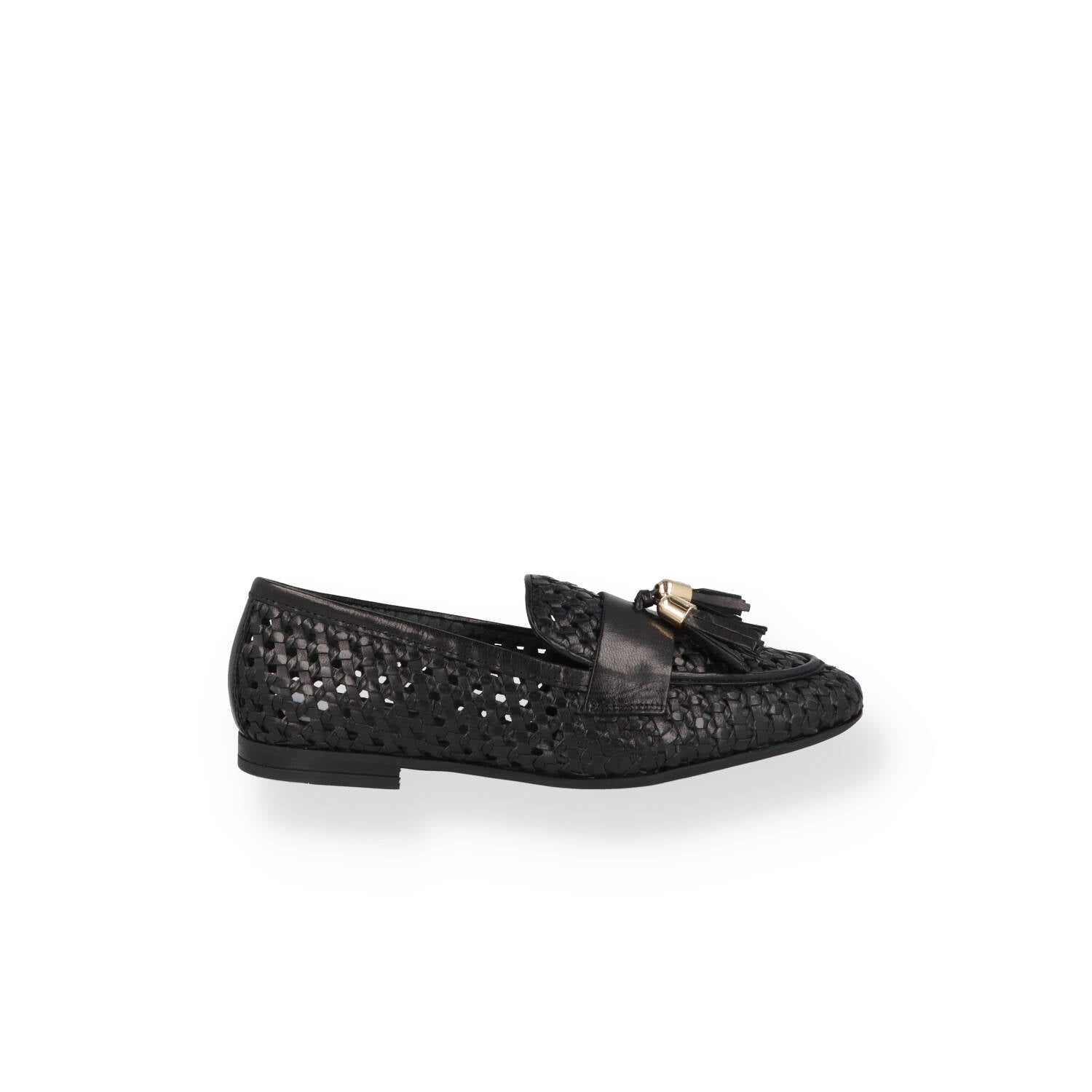 Mocassino in pelle intrecciata con nappine Donna