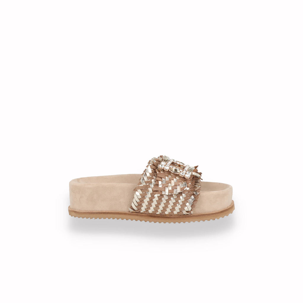 Ciabatta con zeppa Keys Donna Beige e Cuoio