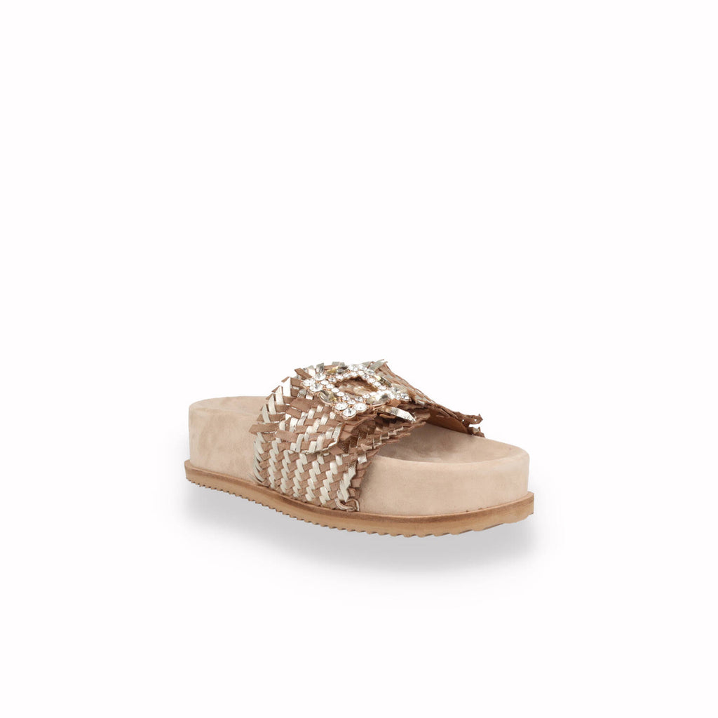 Ciabatta con zeppa Keys Donna Beige e Cuoio