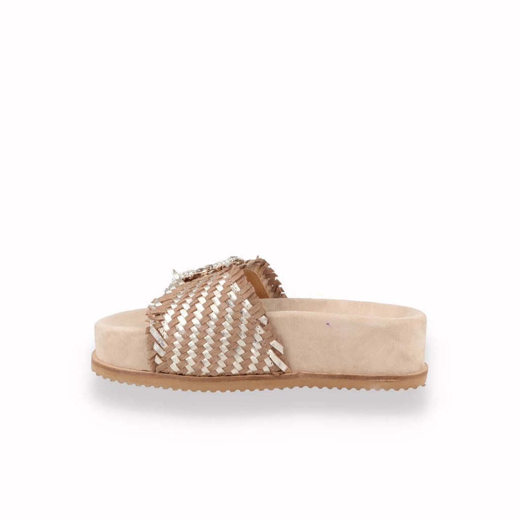 Ciabatta con zeppa Keys Donna Beige e Cuoio