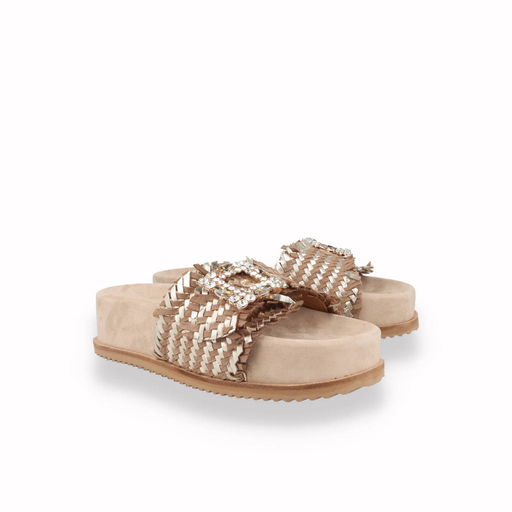Ciabatta con zeppa Keys Donna Beige e Cuoio