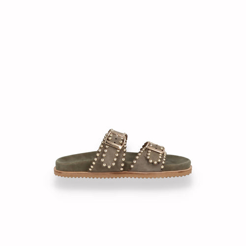 Ciabatta Keys Donna con micro-borchie Beige e Verde