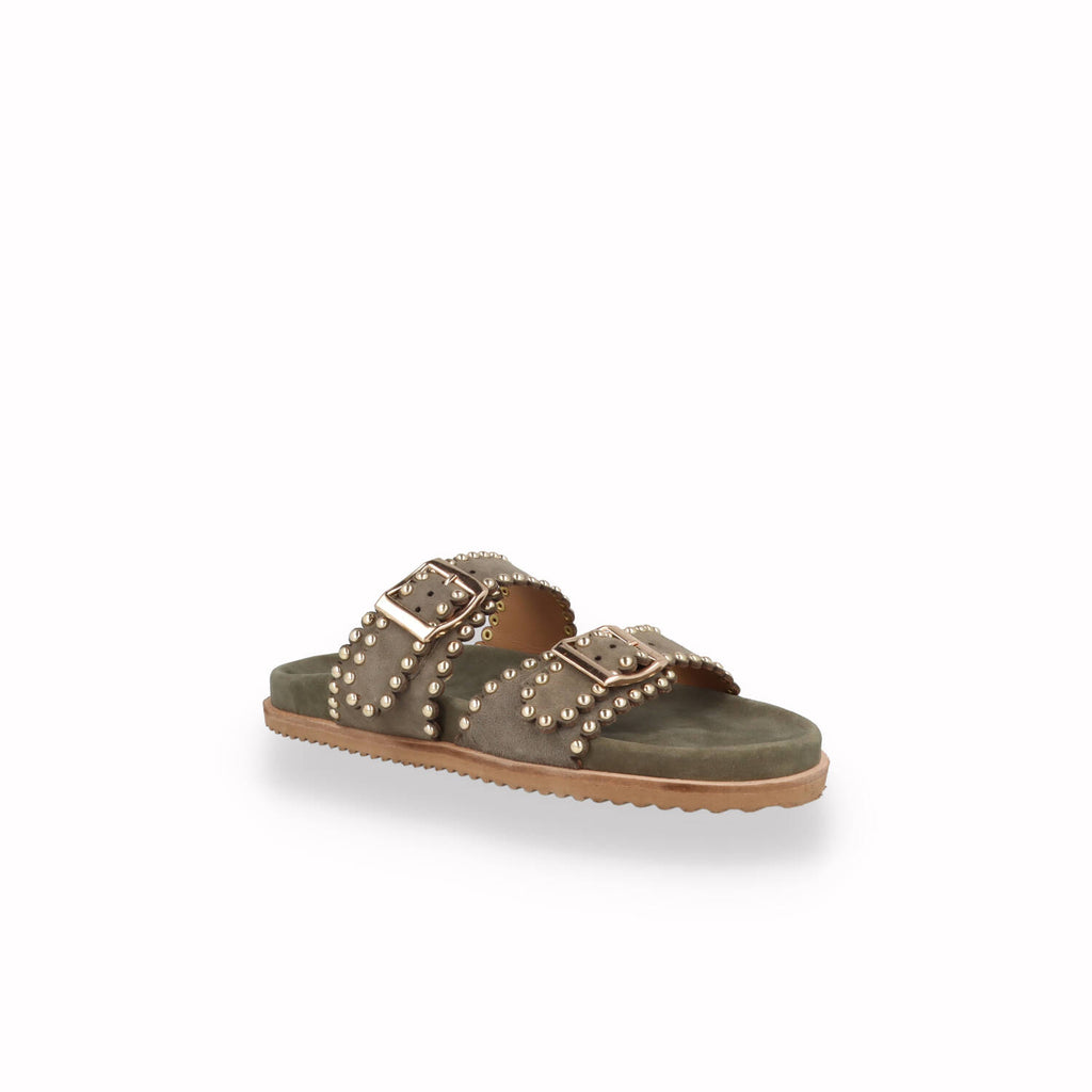 Ciabatta Keys Donna con micro-borchie Beige e Verde