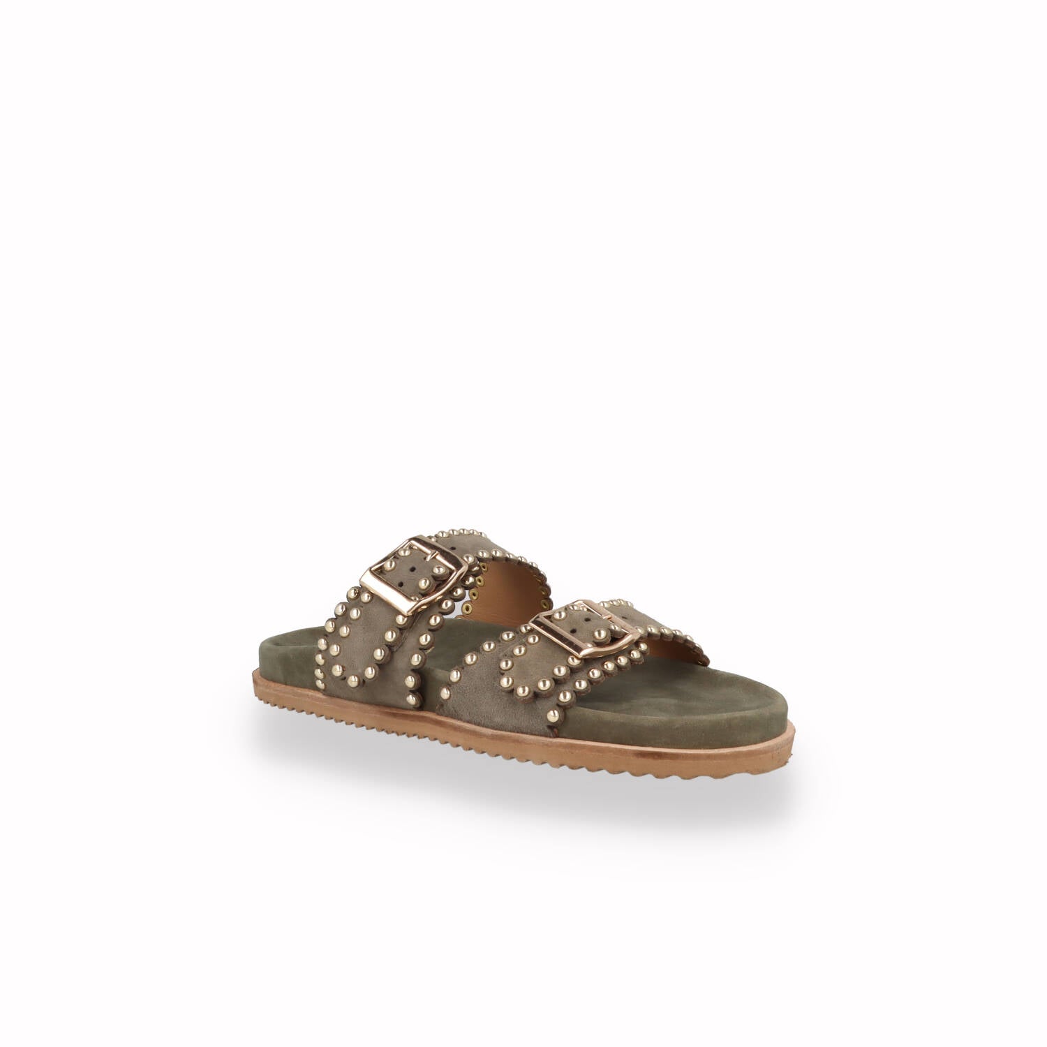 Ciabatta Keys Donna con micro-borchie Beige e Verde