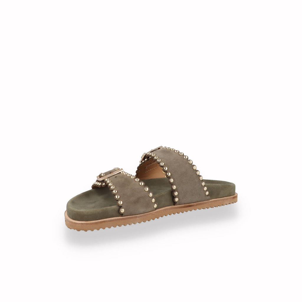 Ciabatta Keys Donna con micro-borchie Beige e Verde