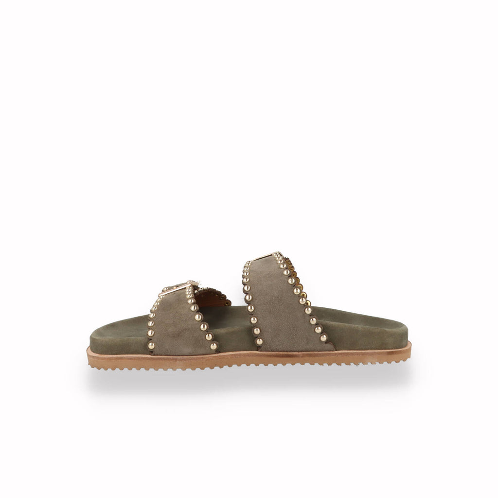 Ciabatta Keys Donna con micro-borchie Beige e Verde
