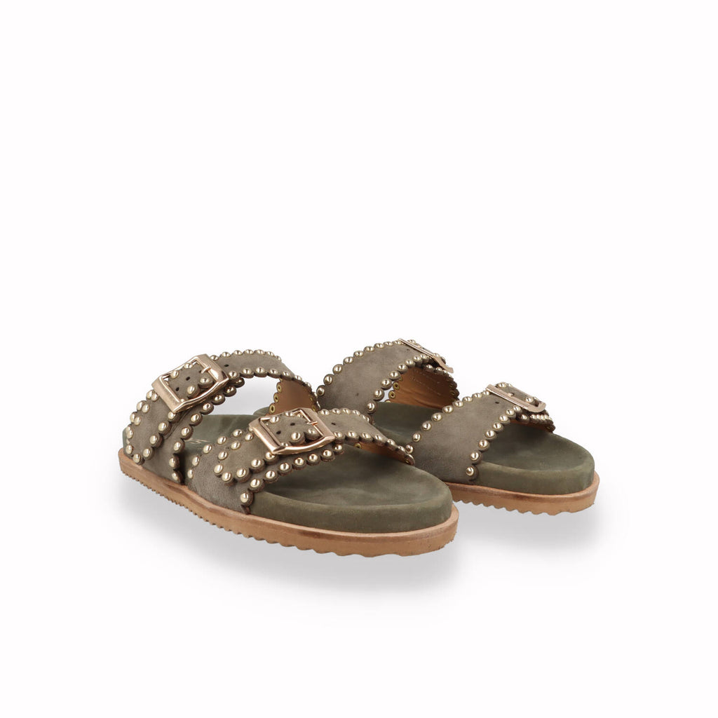 Ciabatta Keys Donna con micro-borchie Beige e Verde