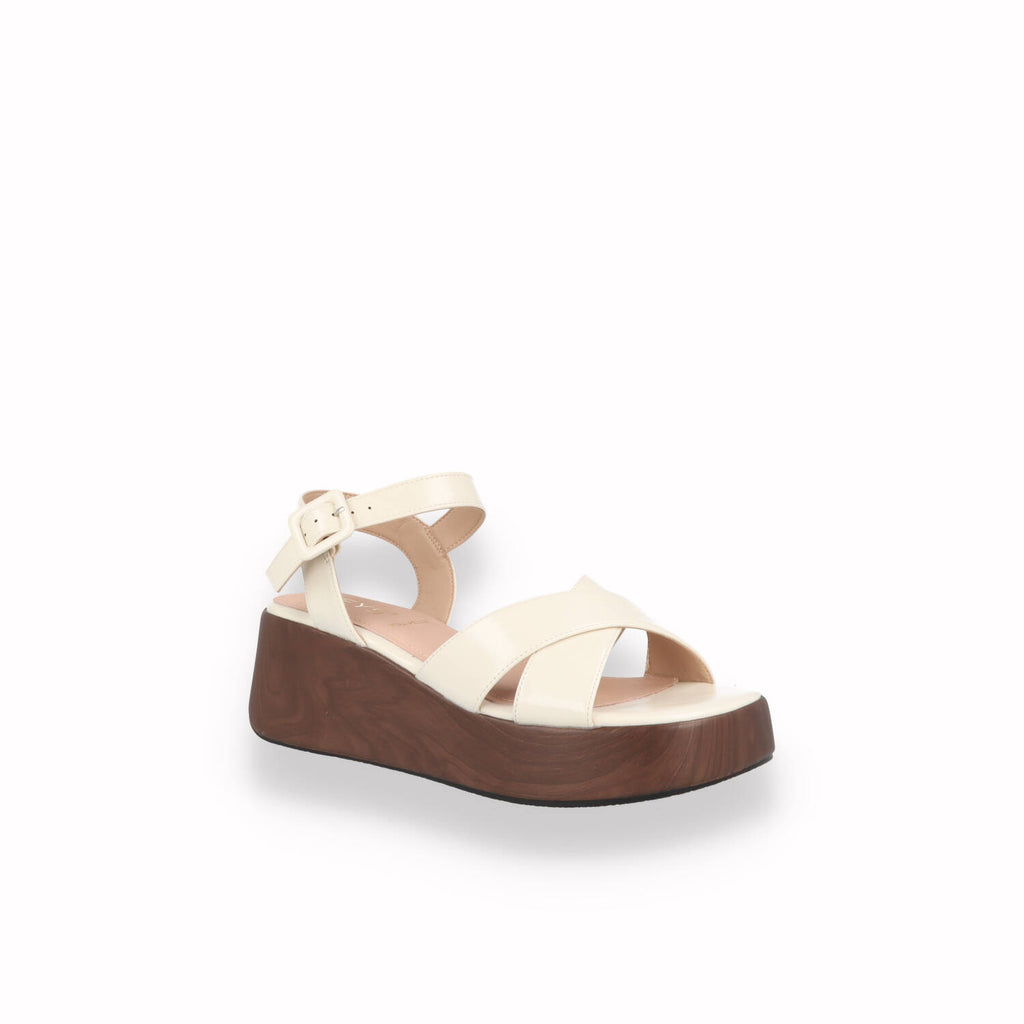 Sandalo Zeppa Legno KEYS Donno Bianco e Marrone