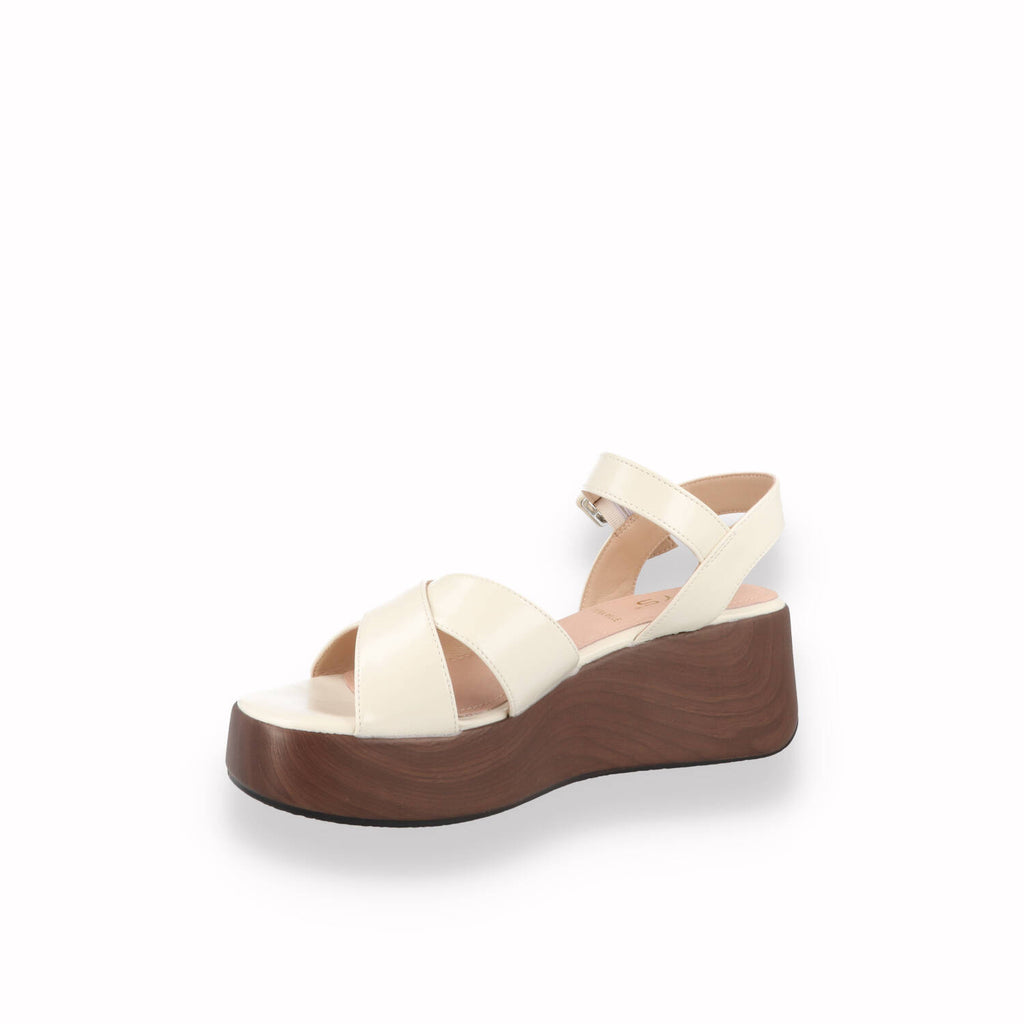 Sandalo Zeppa Legno KEYS Donno Bianco e Marrone