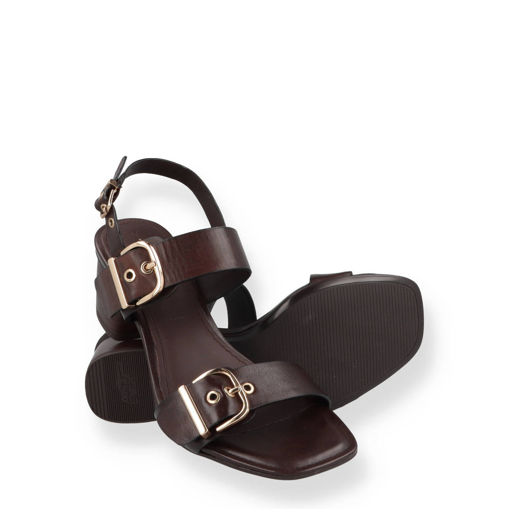 Sandalo Tamaris Pelle Cioccolato Due Fibbie Donna